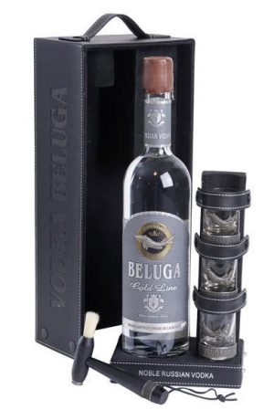 BELUGA GOLD+LEATHER CASE+3 SHOT GLASS 40% 0,700L